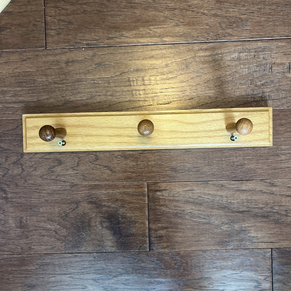 Vintage Wooden 3 Peg Wall Coat Hat Mug Utensil Rack 17.5" Oak‎ Cottagecore
